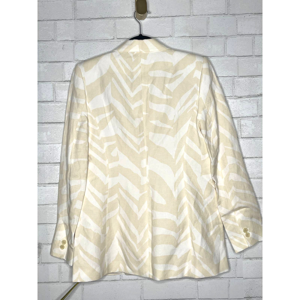 Calvin Klein Womans 10 LINEN Zebra Print Blazer Oversized Jacket Tan Cream White - Picture 3 of 6
